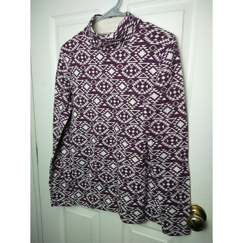 DULUTH Trading Post Purple White  western Long Sleeve Mock Turtleneck. Size M